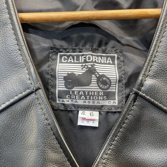Vintage California Leather Creations Genuine Leather Motorcycle Vest Size 46 - Picture 7 of 9